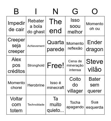 Minecraft o FILME Bingo Card