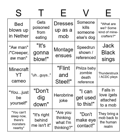 MC movie bingo Card