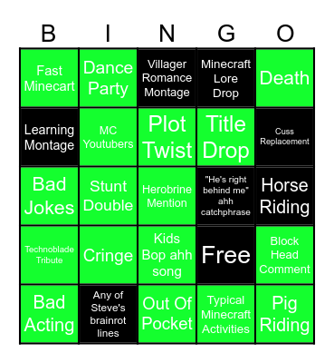 Minecraft Movie Bingo Card