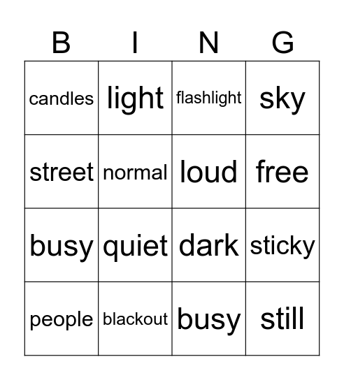 Blackout Bingo Card
