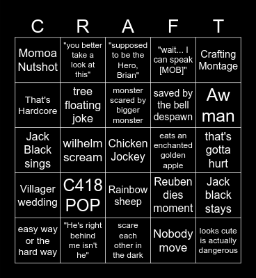 Minecraft Movie Bingo Card