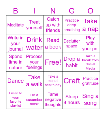 Self-Care BINGO Card