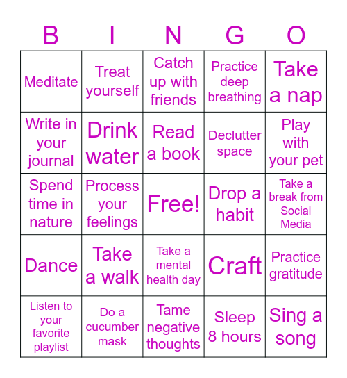 Self-Care BINGO Card
