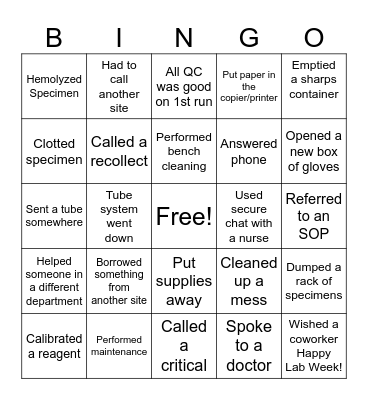 Sentara Leigh Lab Week 2025 Bingo Card