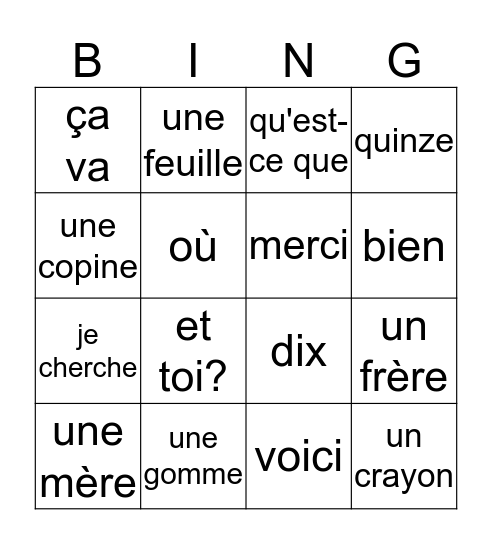 révision 1 - 4 Bingo Card