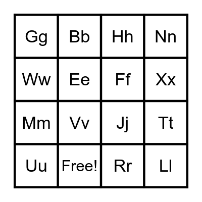 JK Alphabet Bingo Card