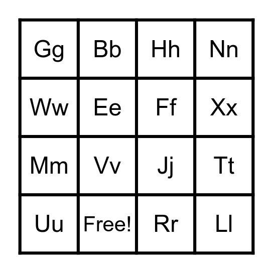 JK Alphabet Bingo Card