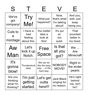 Minecraft Movie Bingo Card