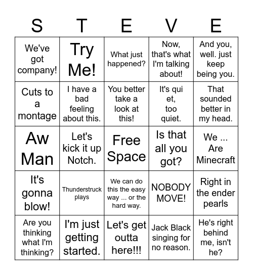 Minecraft Movie Bingo Card