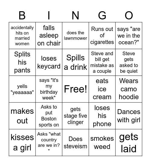 Steve Bingo Card