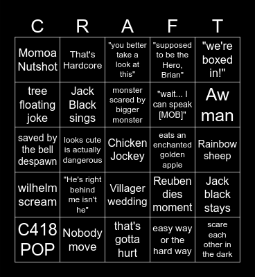 Minecraft Movie Bingo Card