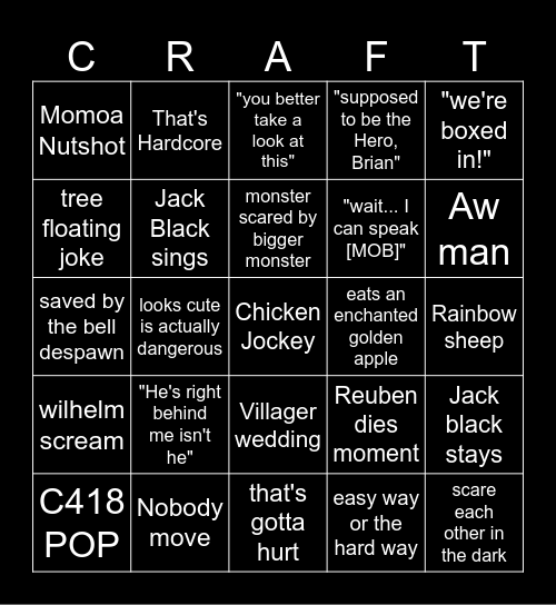 Minecraft Movie Bingo Card
