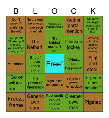 Minecraft Bingo Card