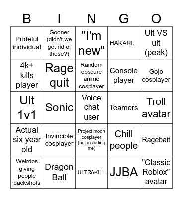 JJS bingo board Bingo Card