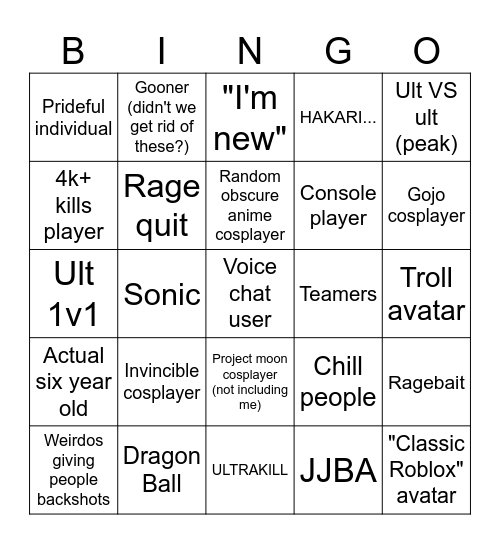 JJS bingo board Bingo Card