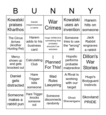 Warrens in the Dark Bingo Card