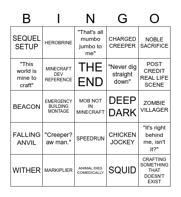 MINECRAFT MOVIE BRAINROT BINGO Card