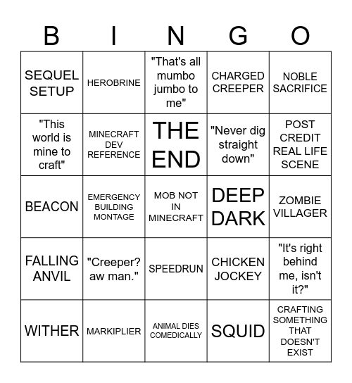 MINECRAFT MOVIE BRAINROT BINGO Card