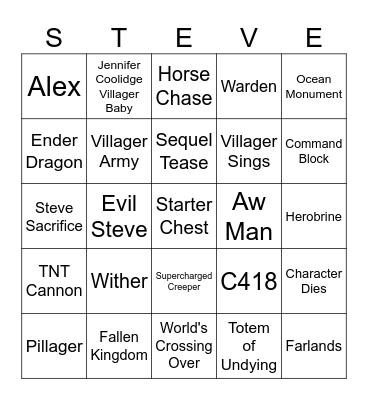 Minecraft Movie Bingo Card
