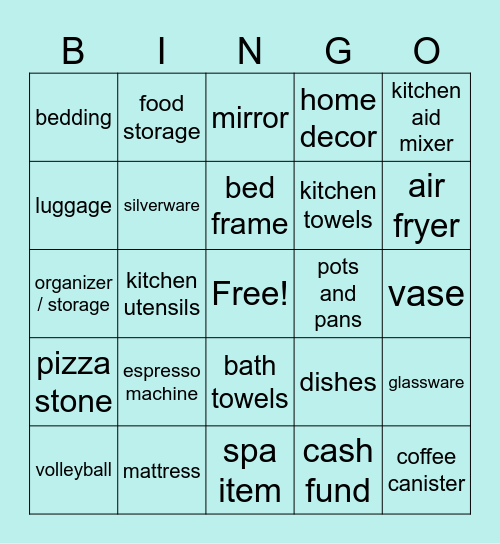 Hannah's Bridal Shower Bingo Card