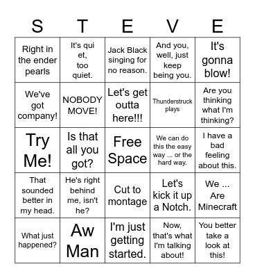 Minecraft Movie Bingo Card
