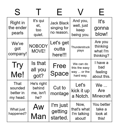 Minecraft Movie Bingo Card
