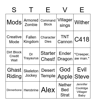 Minecraft Movie Bingo Card