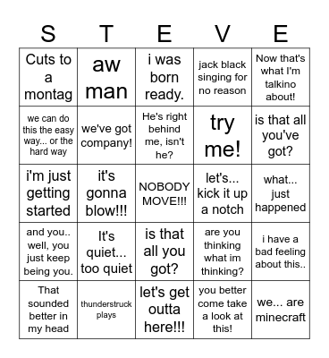 Minecraft Movie Bingo Card