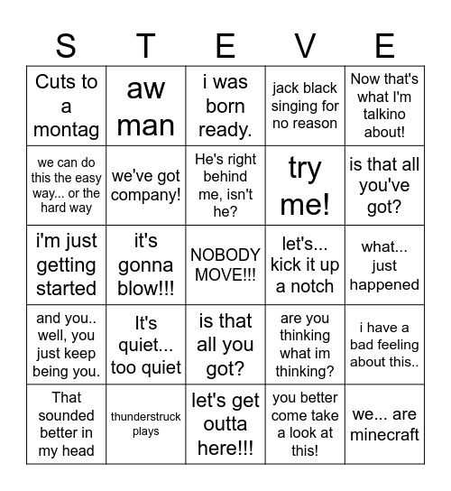 Minecraft Movie Bingo Card