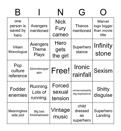Infinity War Bingo Card