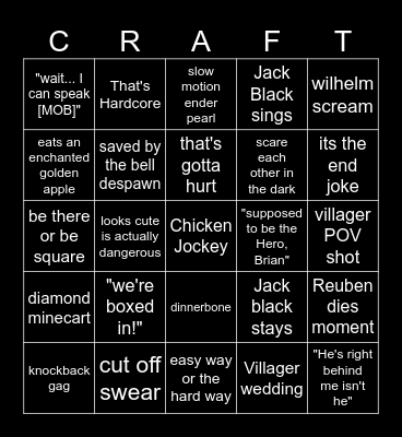 Minecraft Movie Bingo Card