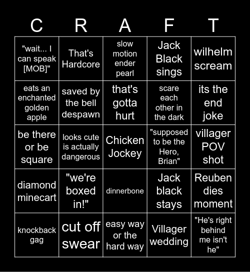 Minecraft Movie Bingo Card