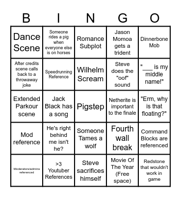 A Minecraft Bingo Card