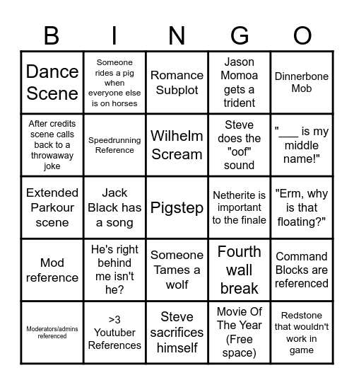 A Minecraft Bingo Card