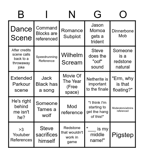 A Minecraft Bingo Card