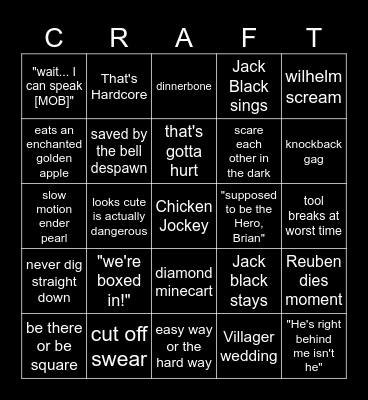 Minecraft Movie Bingo Card