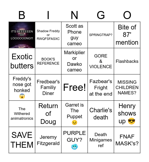 FNAF 2 Bingo Card