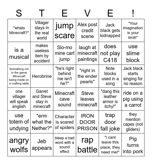 Minecraft movie bingo card Bingo Card