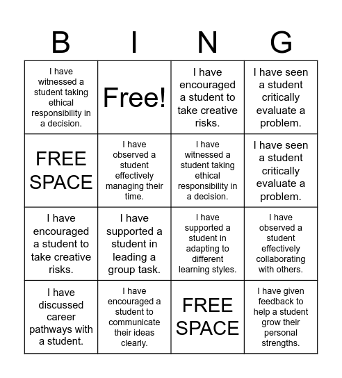 CAPABILITIES BINGO Card