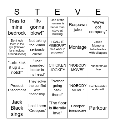 Minecraft Movie B&B Bingo Card