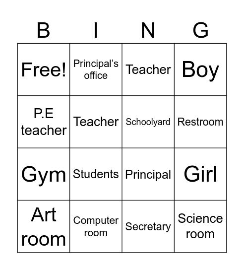 School Bingo Card