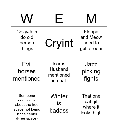 WEM Bingo Card