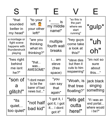 Minecraft movie bingo Card