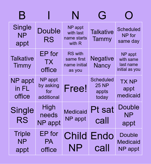 Thursday  Bingo Card