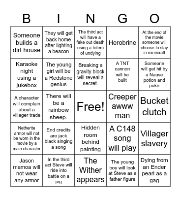 Minecraft Bingo Card