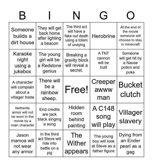 Minecraft Bingo Card