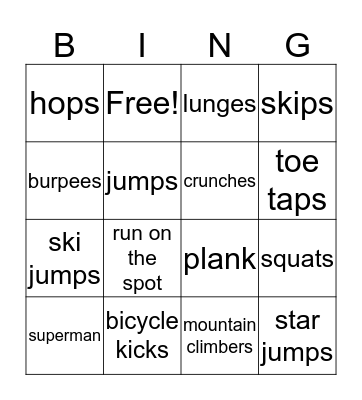 Fitness Bingo Card
