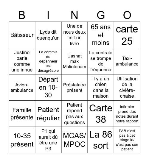 Bingobulance Bingo Card