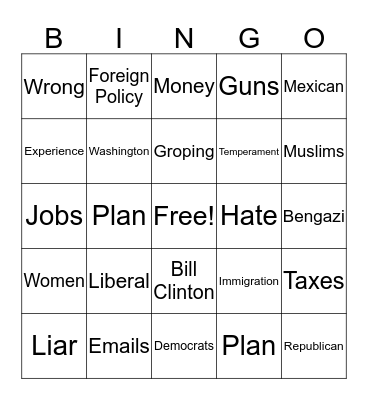 Debate Bingo Card