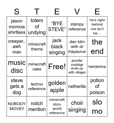 MINECRAFT Bingo Card